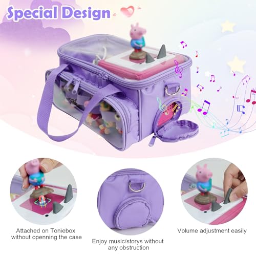 Demao Carrying Case for Tonie 2 &1 in Purple | All-in-One Portable Storage Box | Holds 20+ Figures for Tonies, Shockproof Travel Organizer | PVC Visual Cover-Plays Audio Figurines On-The-Go - Image 3