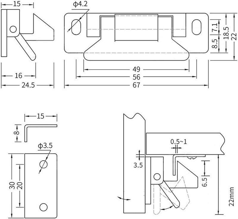 Black Universal RV Boat Cabinet Door Catch Drawer Latch for Closet Doors Nylon Metal - Image 5