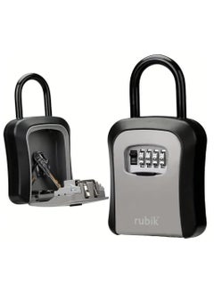 Rubik Padlock Key Storage Safe Box with 4 Digits Combination Lock & Removable Shackle for Home Office Shop Warehouse Garage Door Handle Hang - Black/Grey  - Image 1