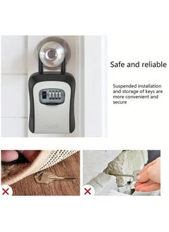 Rubik Padlock Key Storage Safe Box with 4 Digits Combination Lock & Removable Shackle for Home Office Shop Warehouse Garage Door Handle Hang - Black/Grey  - Image 2