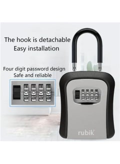Rubik Padlock Key Storage Safe Box with 4 Digits Combination Lock & Removable Shackle for Home Office Shop Warehouse Garage Door Handle Hang - Black/Grey  - Image 4