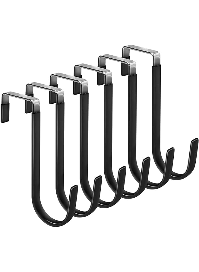 promass Over the Door Hooks, 6 Pack Heavy Duty Organizer Hooks for Bathroom, Living Room, Kitchen Hanging Clothes, Towels, Shoe Bag, Hats, Door Hangers Hooks with Rubber Prevent Scratches(balck) - Image 1