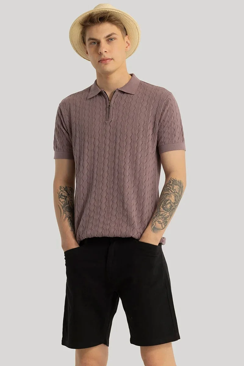 SNITCH Mauve Textured Half Sleeve Slim Fit Casual T-Shirt