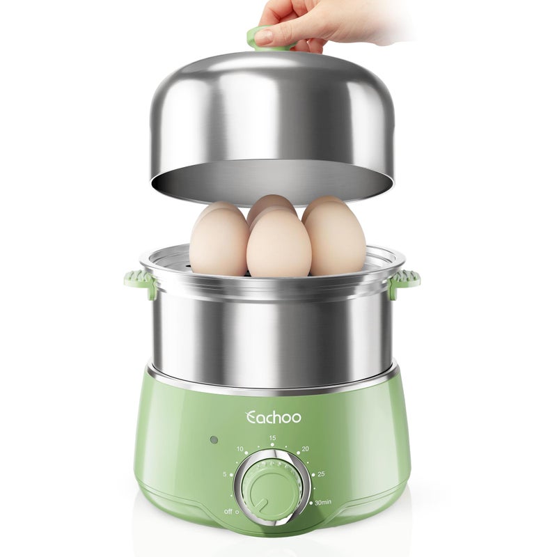 CACHOO Hard Boiled Egg Cooker - CACHOO 14-Egg Rapid Stainless Steel Egg Boiler with 30-Min Timer & Auto Shut Off, Compact Electric Vegetable Steamer for Cooking, Dishwasher Safe, Retro Green - Image 1