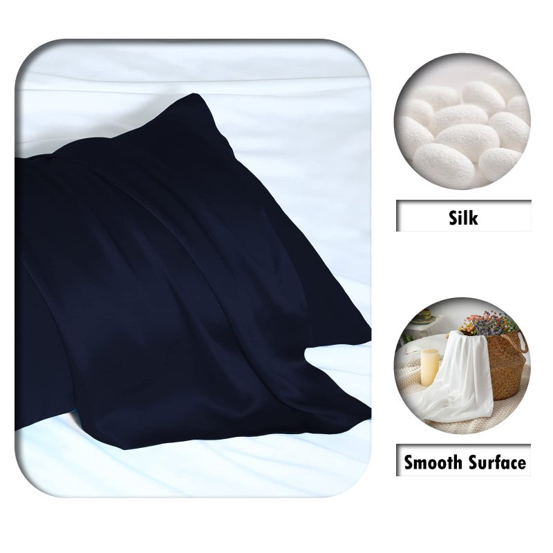 Suatien Mulberry Silk Pillowcase for Hair and Skin Standard Size 20"X 26" Pillow Case with Hidden Zipper Soft Breathable Smooth Cooling Silk Pillow Covers for Sleeping (Navy Blue,Standard,1Pcs) - Image 2