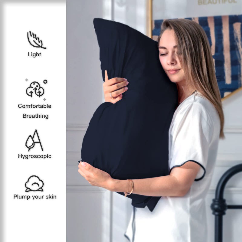 Suatien Mulberry Silk Pillowcase for Hair and Skin Standard Size 20"X 26" Pillow Case with Hidden Zipper Soft Breathable Smooth Cooling Silk Pillow Covers for Sleeping (Navy Blue,Standard,1Pcs) - Image 3