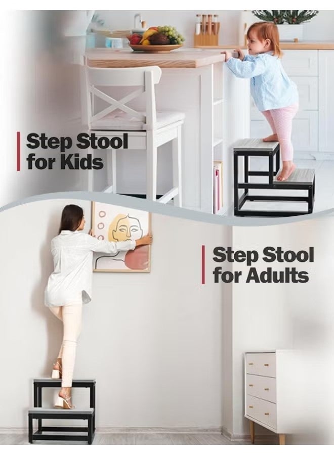 GMORO Wooden Step Stools for Adults Kids, 2 storey Step Stool, Apply to kitchen, bathroom and bedside - Image 2