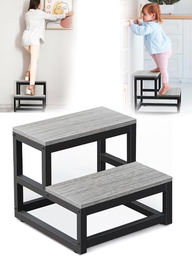 GMORO Wooden Step Stools for Adults Kids, 2 storey Step Stool, Apply to kitchen, bathroom and bedside - Image 1