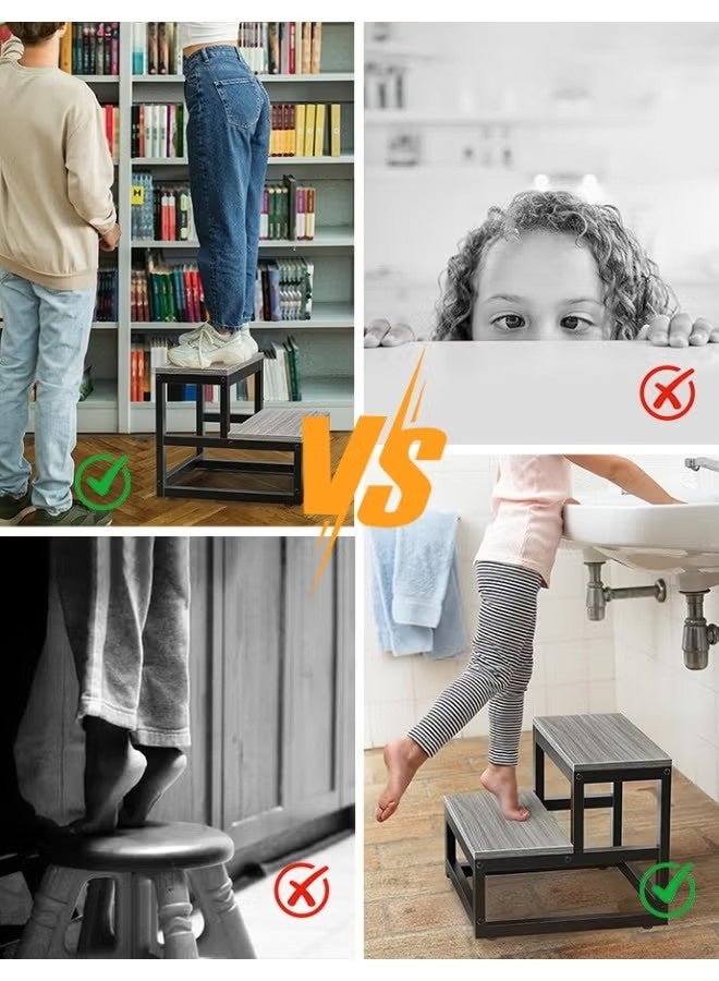 GMORO Wooden Step Stools for Adults Kids, 2 storey Step Stool, Apply to kitchen, bathroom and bedside - Image 5