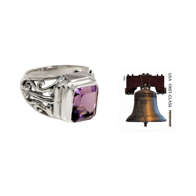 NOVICA Artisan Handmade Men's Amethyst Ring .925 Sterling Silver Purple Single Stone Indonesia Birthstone 'Wisdom Warrior' - Image 3