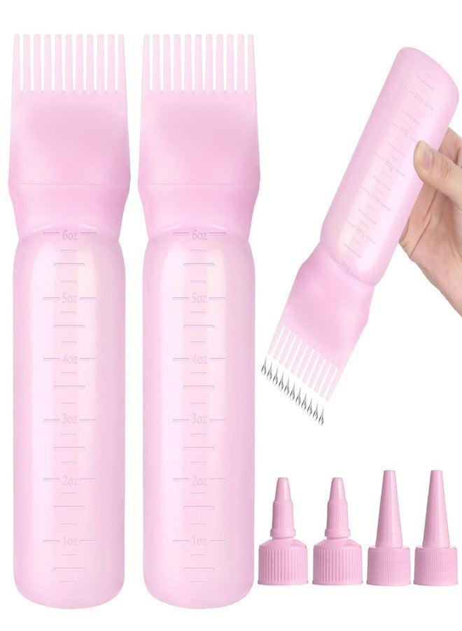 FXSPLCZ 2 Pack Root Comb Applicator Bottle Hair Oil Applicator Hair Color Bottle with 4 Caps for Women Scalp Hair Dye Tools, Pink - Image 1