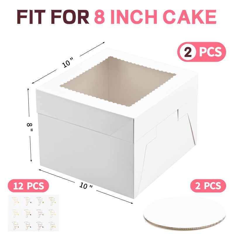 ZORRITA 2 Pack Cake Boxes, 10 x 10 x 8 Inches Tall Bakery Box with Window and Cake Boards, Disposable Cake Containers for Wedding, Birthday, Party - Image 2