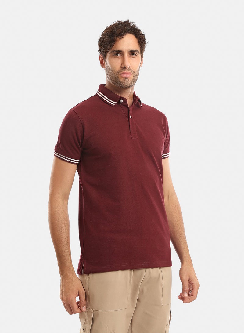 Andora Lined Sleeves & Collar Buttoned Polo Shirt - Burgundy - Image 2