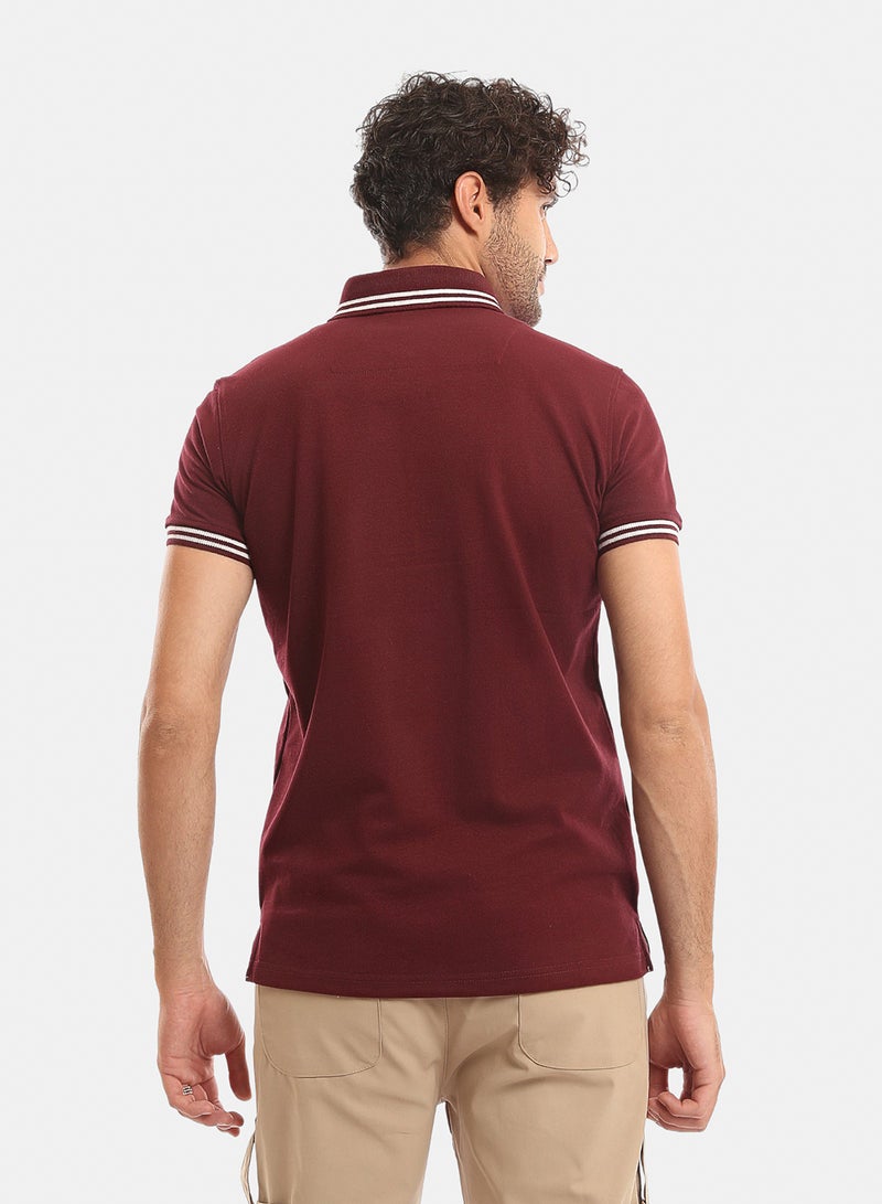 Andora Lined Sleeves & Collar Buttoned Polo Shirt - Burgundy - Image 3