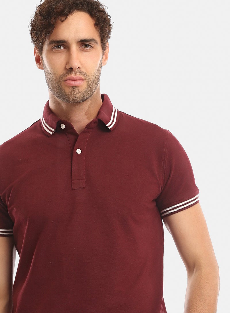 Andora Lined Sleeves & Collar Buttoned Polo Shirt - Burgundy - Image 4