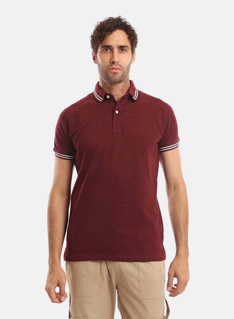 Andora Lined Sleeves & Collar Buttoned Polo Shirt - Burgundy - Image 1