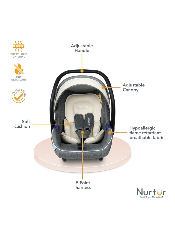 Nurtur Nemo Baby Carrier Adjustable Canopy and Handle  Extra Protection 3 Point Safety Harness  Suitable from 0 months to 12 months Upto 13kg GreyWhite Official Nurtur Product - Image 3