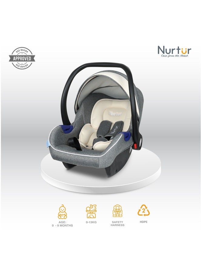 Nurtur Nemo Baby Carrier Adjustable Canopy and Handle  Extra Protection 3 Point Safety Harness  Suitable from 0 months to 12 months Upto 13kg GreyWhite Official Nurtur Product - Image 2