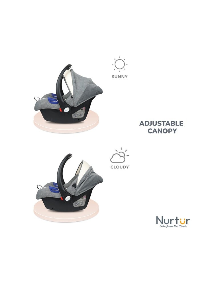 Nurtur Nemo Baby Carrier Adjustable Canopy and Handle  Extra Protection 3 Point Safety Harness  Suitable from 0 months to 12 months Upto 13kg GreyWhite Official Nurtur Product - Image 4