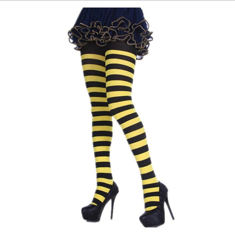 Halloween Day Cosplay Color Stitching Striped Thigh Socks Christmas Siaman Pantyhose Stockings Wholesale Yellow and black striped pantyhose 