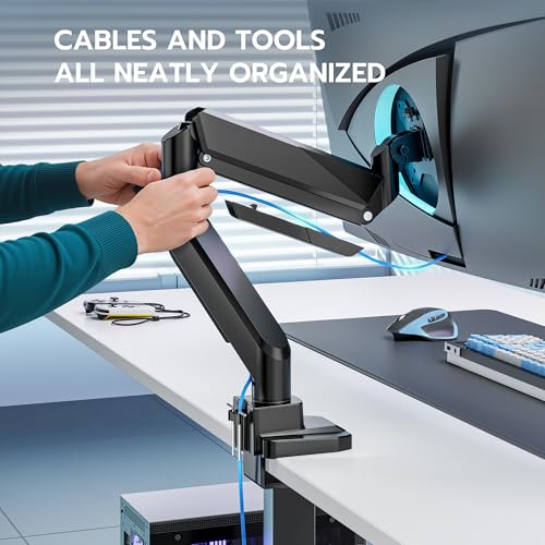 ARES WING Single Monitor Arm, Heavy Duty Adjustable Monitor Arm for 13"-49" Screens with USB, Gas Spring Desk Mount Stand with C Clamp/Grommet Mounting Base up to 40lbs Computer, Black - Image 5