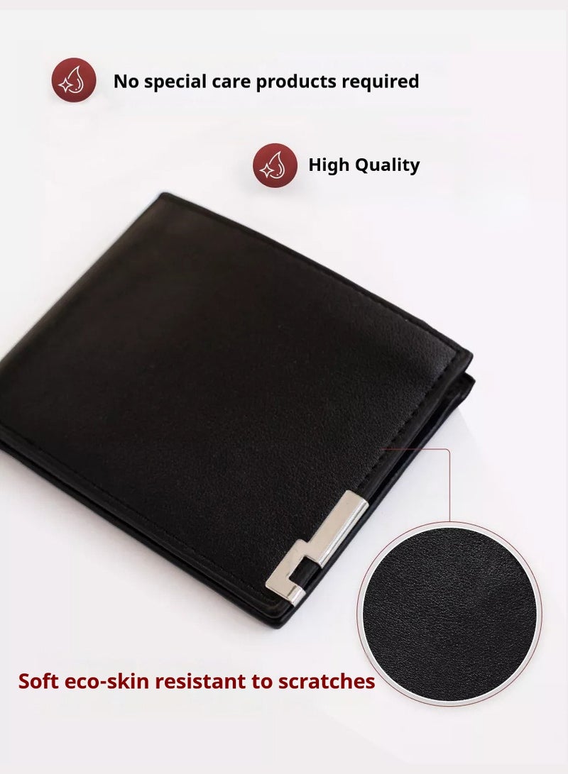 بايلليري محفظة رجالية، محفظة جيب بيفولد مع نافذة هوية، محافظ جلدية نحيفة للرجال، أسود 11.5 × 9.5 × 1.8 سم - Image 3