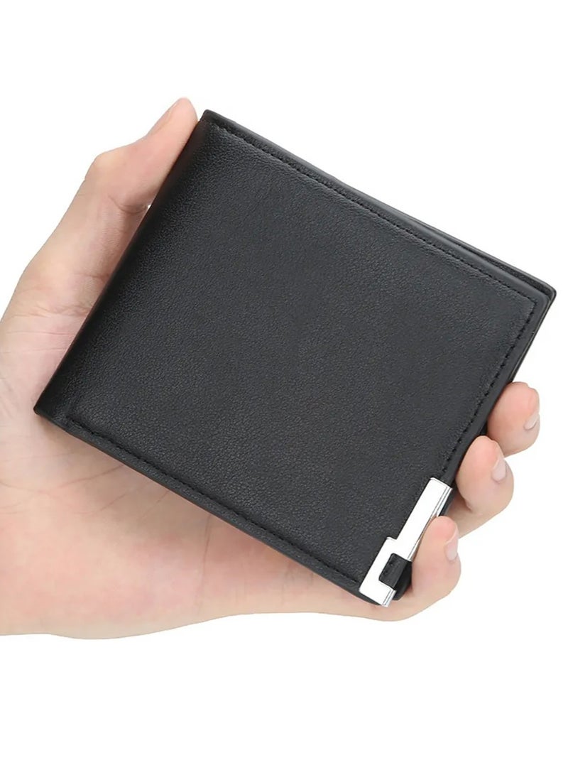 بايلليري محفظة رجالية، محفظة جيب بيفولد مع نافذة هوية، محافظ جلدية نحيفة للرجال، أسود 11.5 × 9.5 × 1.8 سم - Image 1