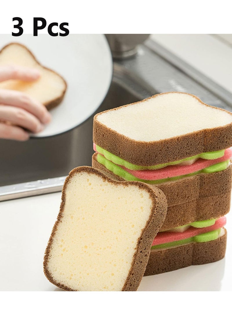 Bukela 3 Pcs Sandwich Sponge, Cute Deep Cleaning Thickened Scrub Dish Wipe Sponge Kitchen Sponges for Kitchen Cleaning Supplies Kitchen Cleaning Sponge Dish Cloth Erase Stains Bath - Image 1