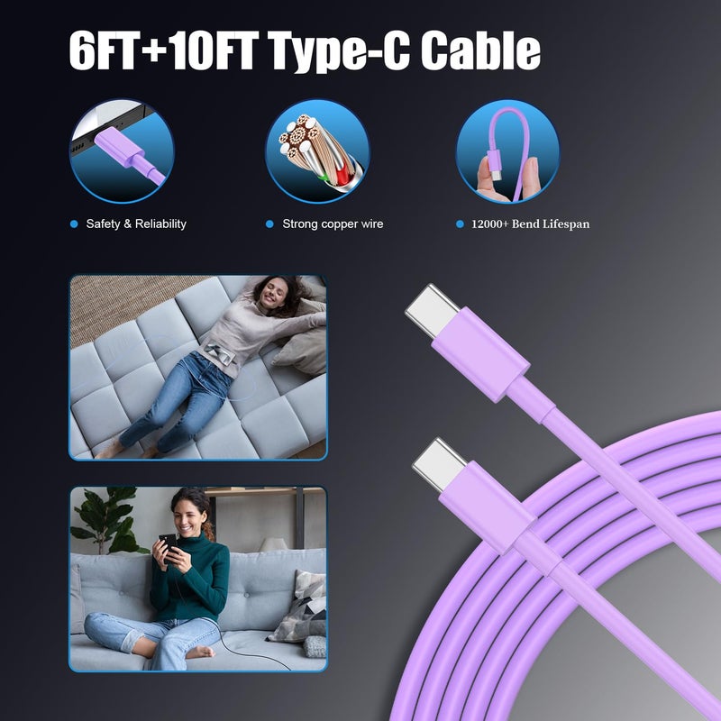 Essri Type C Charger Fast Charging for Samsung Galaxy S25/S24/S23/S22/Note 20,4Pack 25W Super USB C Fast Charger Block with (6ft+10ft) x2 Cables for iPhone 15/16 Pro Max/Plus, Android Phones-Purple - Image 5