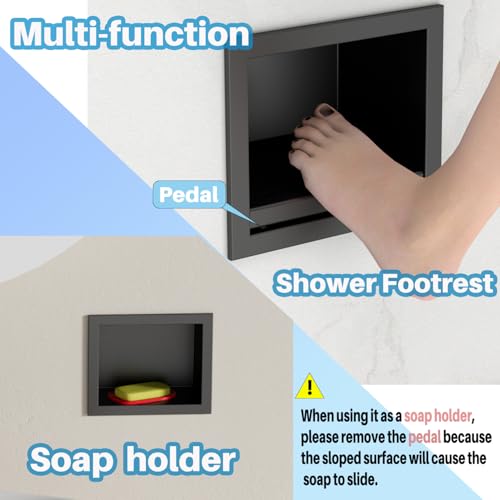 IKITRAEE Recessed Wall Soap Holder for Shower NicheShower Foot Rest for Shave LegsStainless Steel 304 FootrestMatte Black59 in x 48 in x 39 in - Image 3
