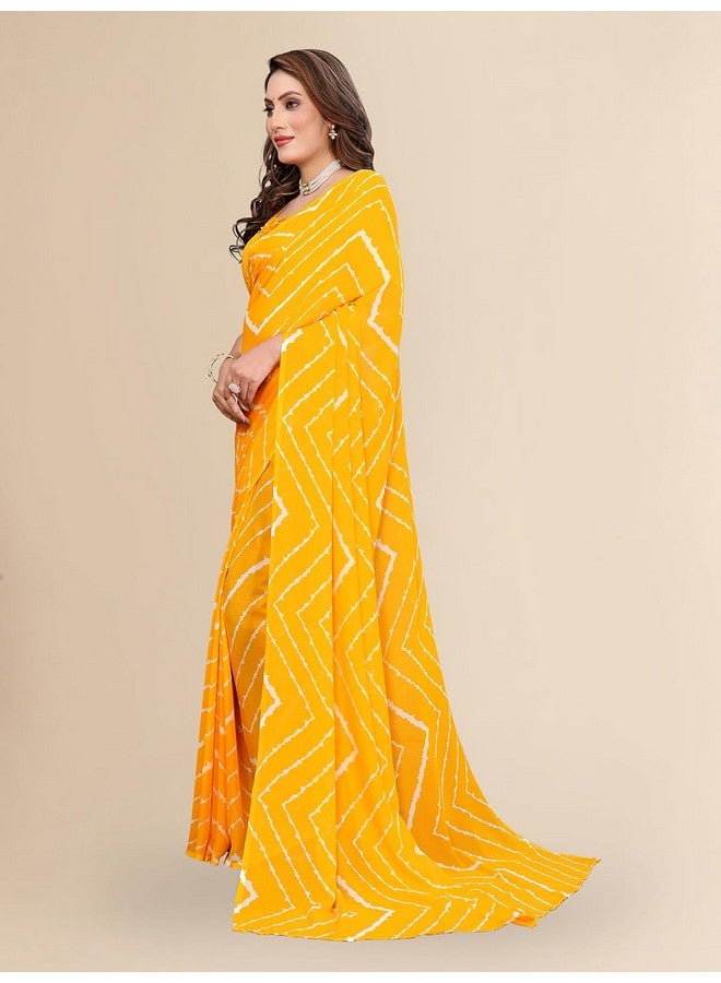 Anand ANAND SAREES Women's Regular Fit Laheriya Print Bollywood Georgette Saree with Matching Blouse Piece | Stylish & Attractive | Fancy Saree for Parties, Weddings, Festivals (Yellow)(BW_1750)  - Image 3