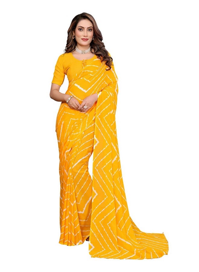 Anand ANAND SAREES Women's Regular Fit Laheriya Print Bollywood Georgette Saree with Matching Blouse Piece | Stylish & Attractive | Fancy Saree for Parties, Weddings, Festivals (Yellow)(BW_1750)  - Image 1