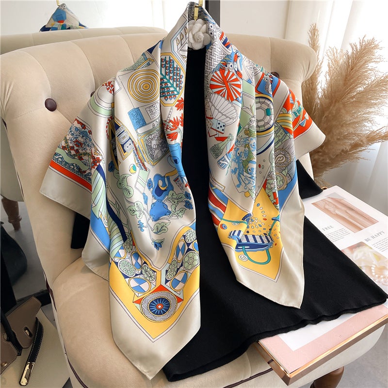 Rose Scarf Women's Twill Large Square Scarf All-match Decorative Shawl Autumn and Winter Scarf Color Matching Fashion Scarf Sunscreen - Image 1