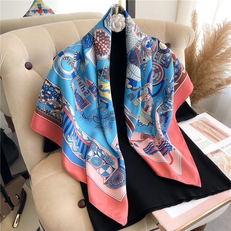 Rose Scarf Women's Twill Large Square Scarf All-match Decorative Shawl Autumn and Winter Scarf Color Matching Fashion Scarf Sunscreen - Image 2