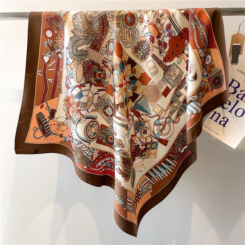 Rose Scarf Women's Twill Large Square Scarf All-match Decorative Shawl Autumn and Winter Scarf Color Matching Fashion Scarf Sunscreen - Image 3
