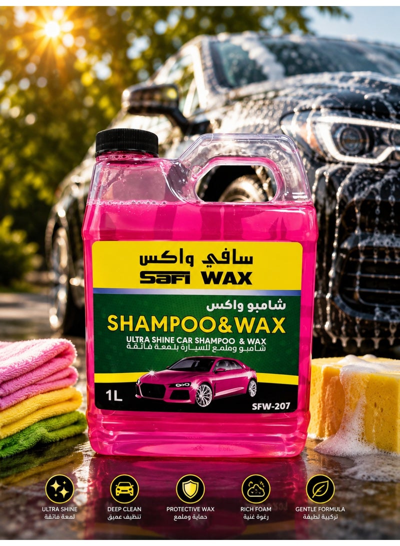 Safi Wax Shampoo & Wax Ultra Shine Car Shampoo – Deep Cleaning, Protective Wax, Rich Foam & Gentle Formula – Pink – 1L - Image 1
