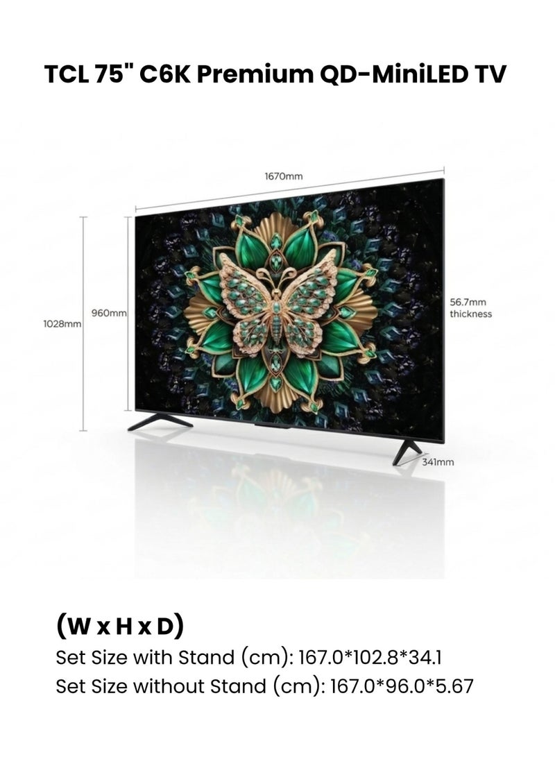 TCL 75-inch C61K Premium QD-Mini LED Smart TV (2026 Model - International Version) | Google TV | AiPQ Pro Processor | Matte HVA Panel | 144Hz Refresh Rate | Ultra Slim Design | TCL 75" QD-Mini LED Smart TV 75C61K Black - Image 2
