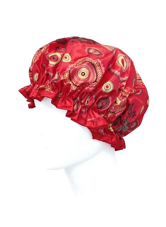 allydrew Reusable Women's Waterproof Shower Caps for Long Hair, Red Circle  - Image 2