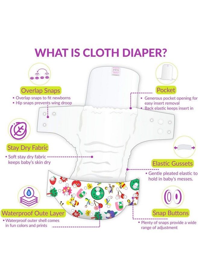 BEMBIKA - Baby'S Polyester Washable Reusable Adjustable Cloth Diapers With 5 Layer Bamboo Charcoal Insert (Pink Doodle) - Image 1