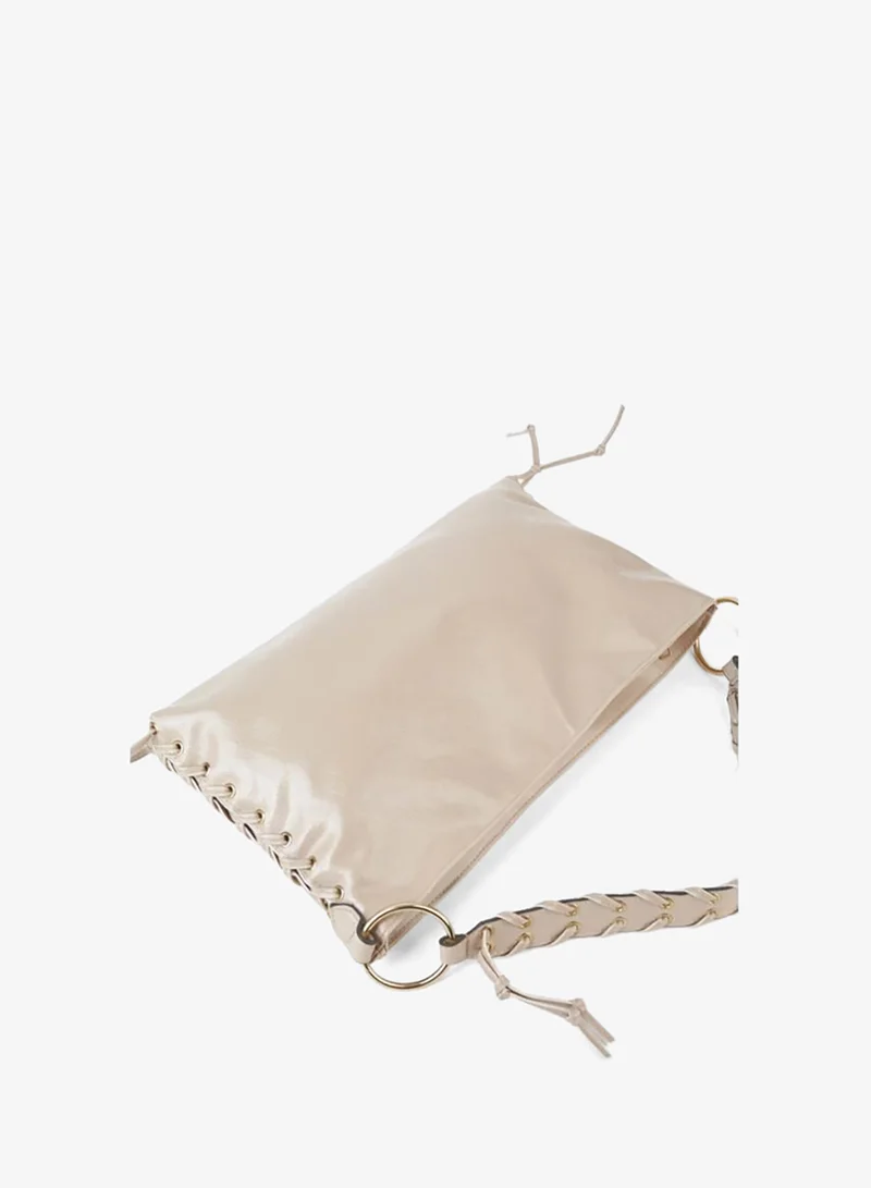 Women's Violet Vizon Strap Detailed Lined Zipper Closure Bagel Hand and Shoulder Bag.