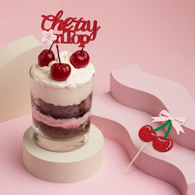Aukolass 24 Pack She's the Cherry On Top Cupcake Toppers, Glitter Cherry Sweet Cake Pick for Fruits Theme Baby Shower and Bridal Shower Decorations Supplies (Top) - Image 5