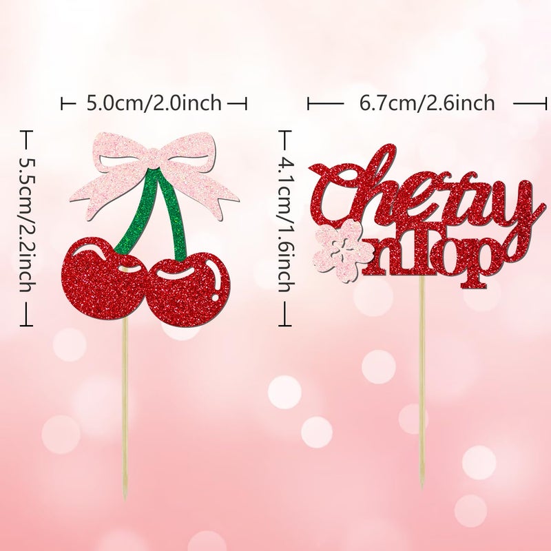 Aukolass 24 Pack She's the Cherry On Top Cupcake Toppers, Glitter Cherry Sweet Cake Pick for Fruits Theme Baby Shower and Bridal Shower Decorations Supplies (Top) - Image 2