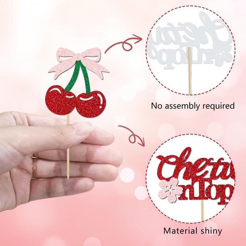 Aukolass 24 Pack She's the Cherry On Top Cupcake Toppers, Glitter Cherry Sweet Cake Pick for Fruits Theme Baby Shower and Bridal Shower Decorations Supplies (Top) - Image 3