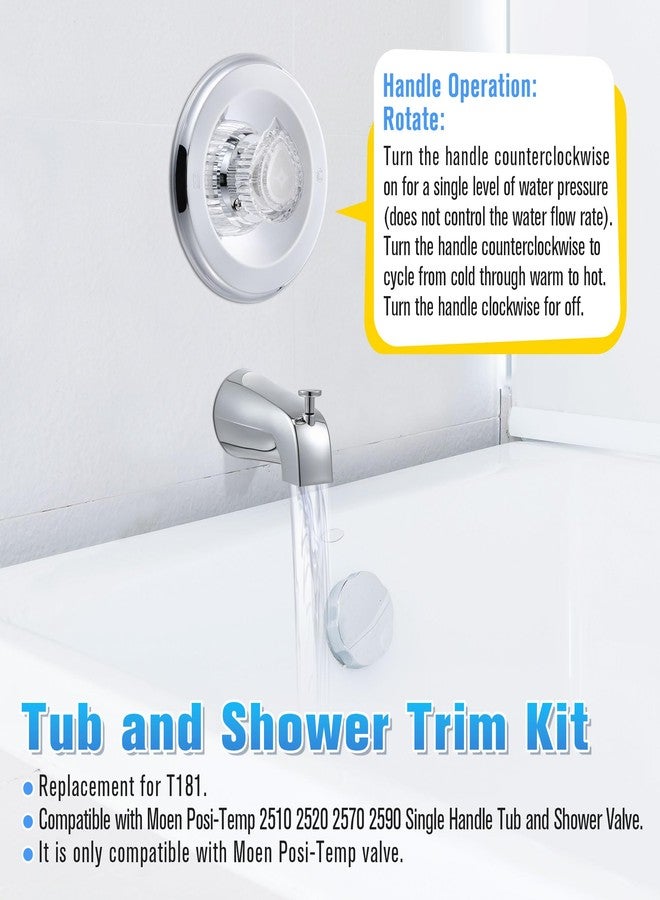 Enhon Tub and Shower Trim Kit, Compatible with Moen/Posi-Temp 2510 2520 2570 2590 Single Handle Tub/Shower Valve, Escutcheon Screws Tube and Handle (Chrome) - Image 3