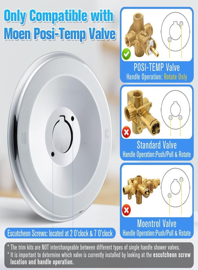 Enhon Tub and Shower Trim Kit, Compatible with Moen/Posi-Temp 2510 2520 2570 2590 Single Handle Tub/Shower Valve, Escutcheon Screws Tube and Handle (Chrome) - Image 4