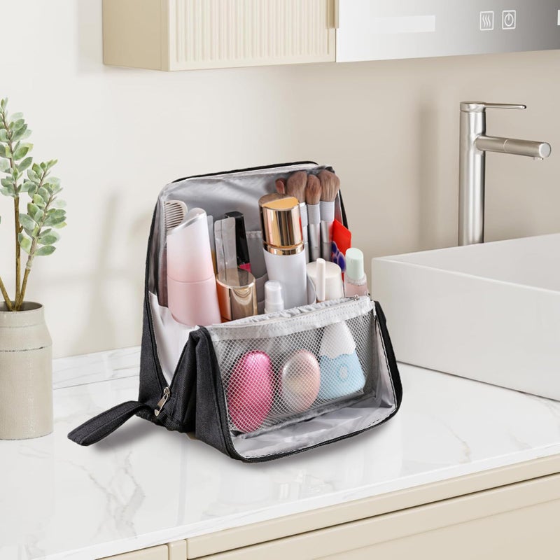 Large Vertical Waterproof Makeup Bag Black Cosmetic Organizer For Brushes Skincare Cosmetics - Image 5