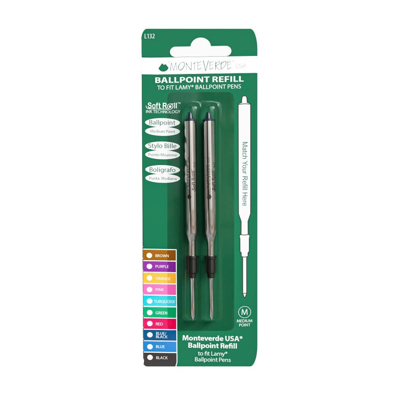 Monteverde USA Soft Ballpoint Pen Refills to Fit Lamy Ballpoint Pens, Blue/Black Ink, Medium Point, Versatile Writing, 2 Pack - Image 1