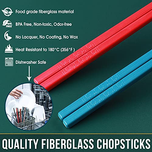 GLAMFIELDS Chopsticks, GLAMFIELDS 5 Pairs Premium Reusable Multicolour Chopsticks for Sushi Japanese Matte Anti-slip Chop Sticks with Gift Case Lightweight Dishwasher Safe, 9.6 Inch - Image 5