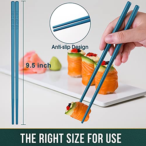 GLAMFIELDS Chopsticks, GLAMFIELDS 5 Pairs Premium Reusable Multicolour Chopsticks for Sushi Japanese Matte Anti-slip Chop Sticks with Gift Case Lightweight Dishwasher Safe, 9.6 Inch - Image 3