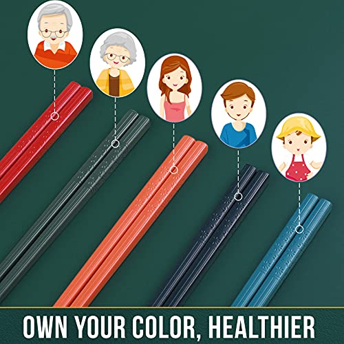 GLAMFIELDS Chopsticks, GLAMFIELDS 5 Pairs Premium Reusable Multicolour Chopsticks for Sushi Japanese Matte Anti-slip Chop Sticks with Gift Case Lightweight Dishwasher Safe, 9.6 Inch - Image 4
